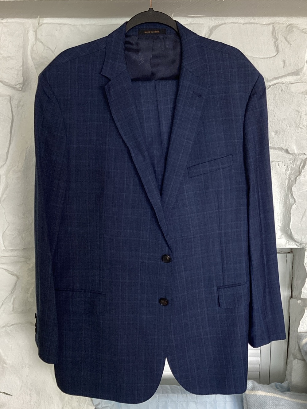 Tailored Windowpane Navy Suit Jacket - Classic Two-Button Blazer